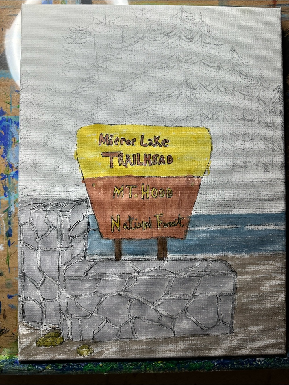 Mirror Lake Trailhead Sign Canvas Art - Yellow & Brown